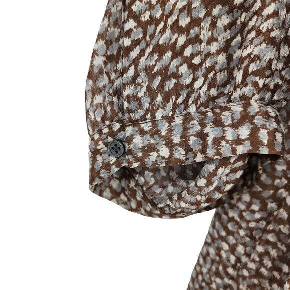 Joie Brown and White 100% Silk 3/4 Sleeve V-Neck Top Size Medium - Picture 2 of 5